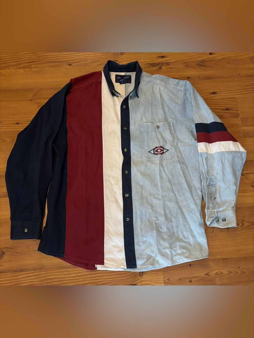 Vintage Wrangler Colorblock Embroidered Southwestern Chest Pocket Sz Large